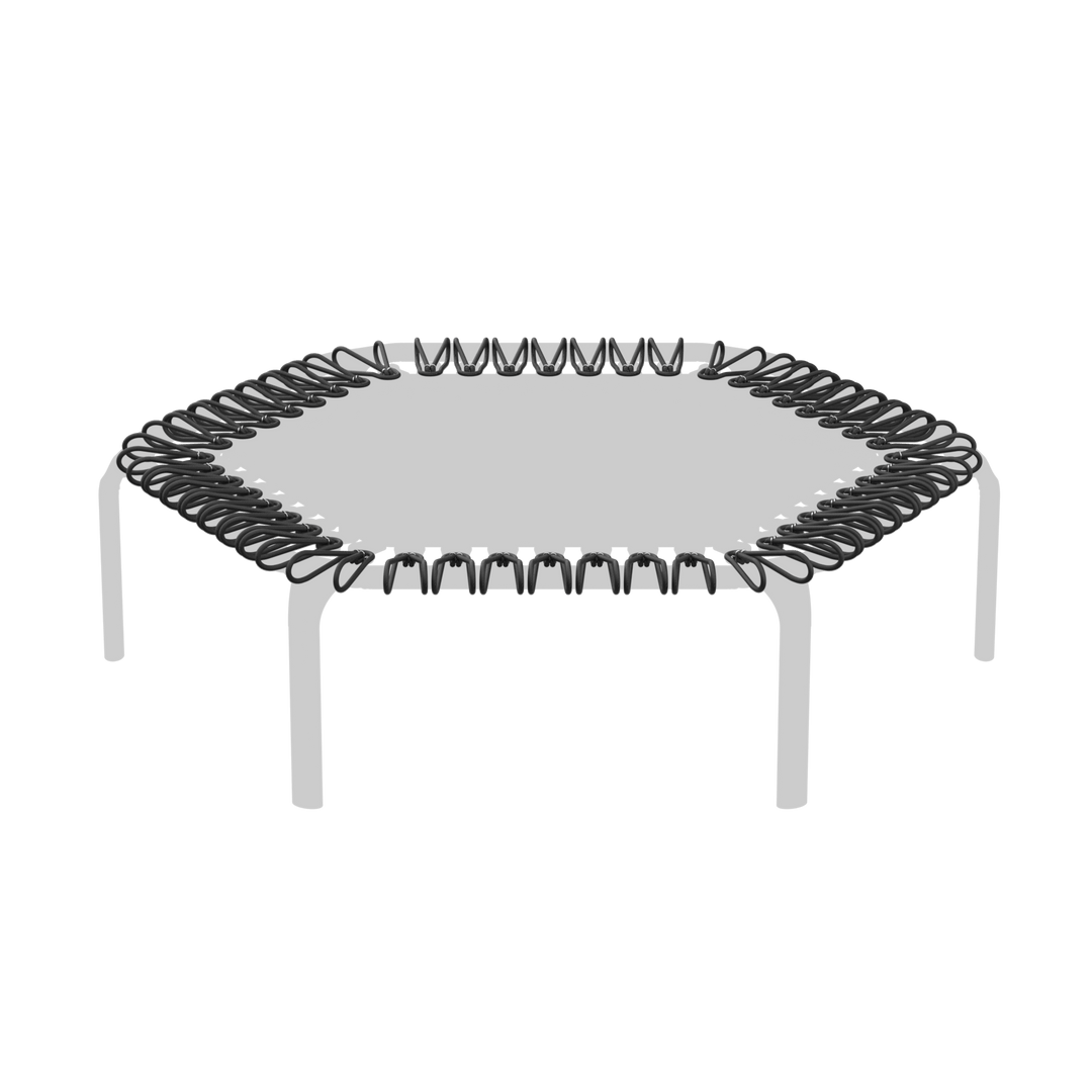 ACON FIT-trampolin på en vit bakgrund med framhävda bungees.