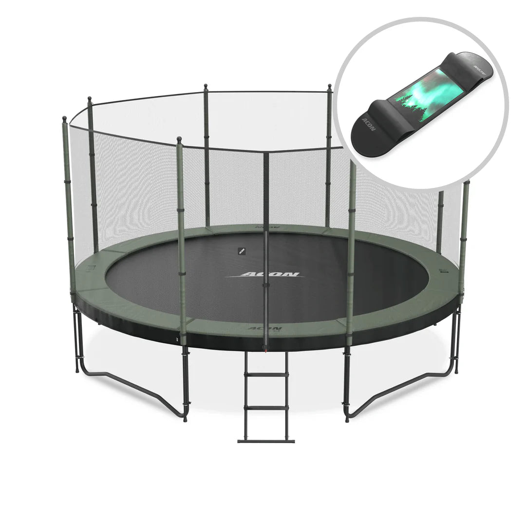 ACON Air 4,3 m rund studsmatta med Standard-skyddsnät och stege