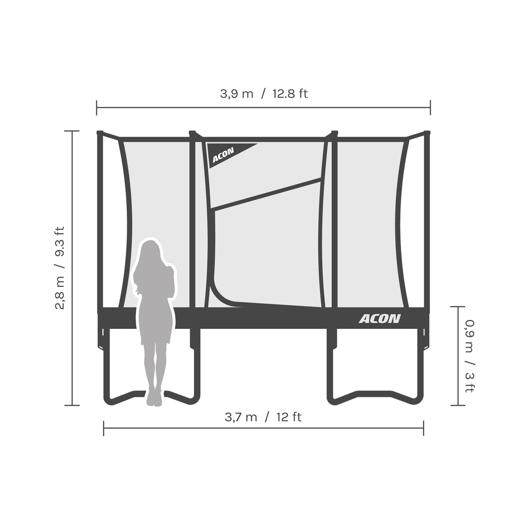 ACON Air 3,7m - Rund studsmatta med skyddsnät och stege - GEN 2.0