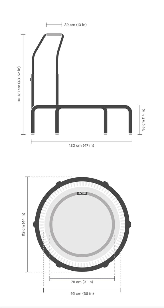 ACON Fit 1,12m Rund Studsmatta, Active handlebar, Vit