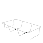 Rektangulär studsmatta med markerade placeringar av anslutningsrören för mittbenet.